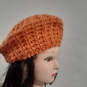 Women orange pumpkin knit Hat Knit French Beret Hat Cap